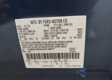 2018 Ford Explorer z USA, uszkodzony, nr VIN 1FM5K7BH6JGC36877